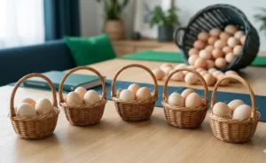 Come diversificare un portafoglio, metafora delle uova distribuite in pi&ugrave; panieri diversi.